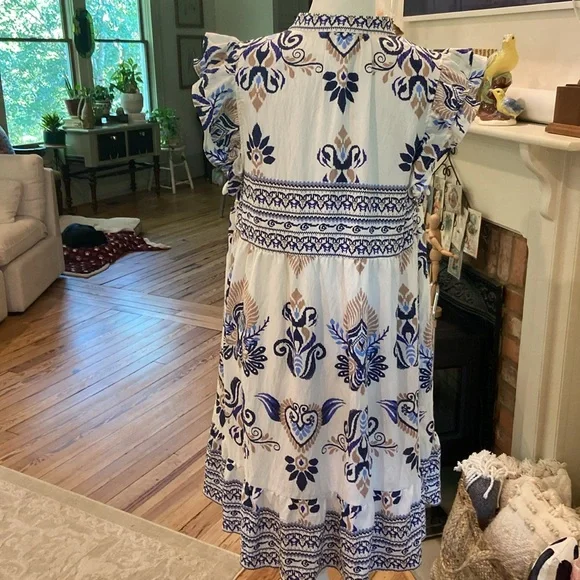 Umgee Two Toned Boarder Print Dress in Navy size XL - Picture 8 of 10